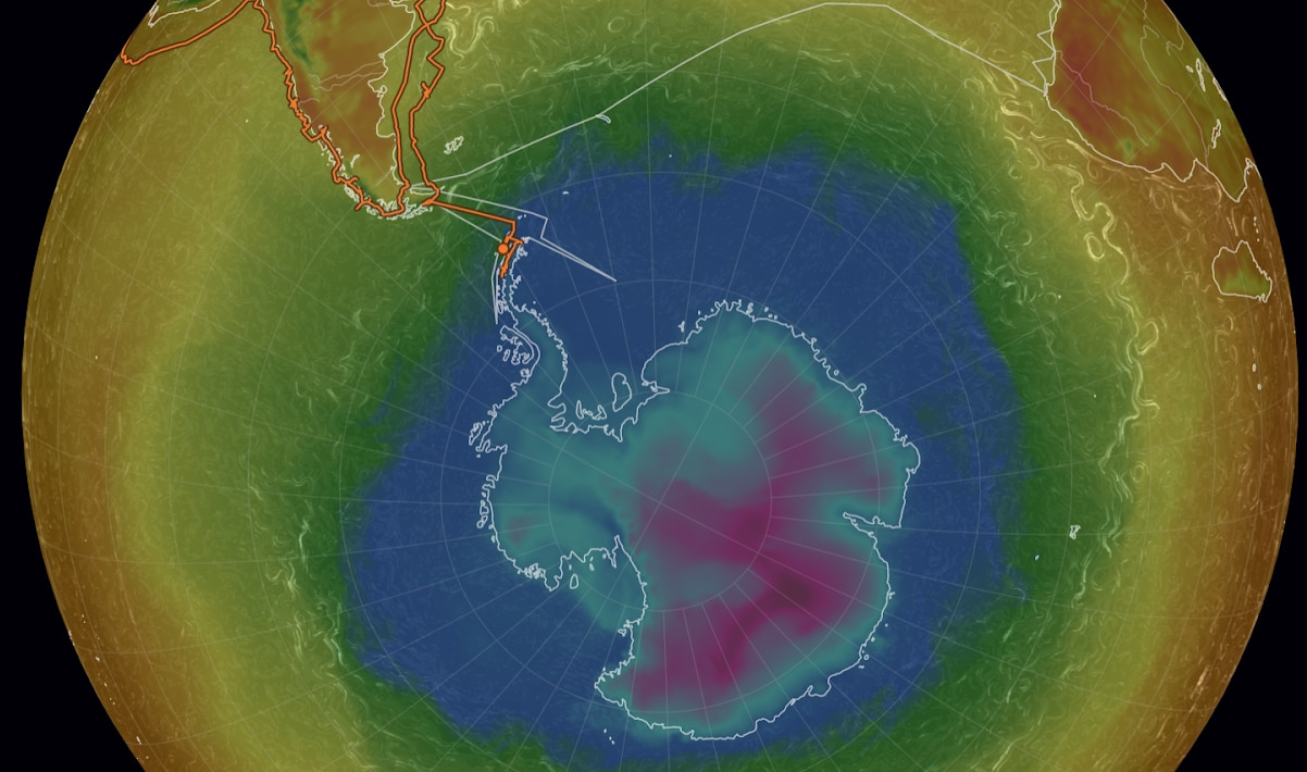 Position de la goélette Tara en Antarctique